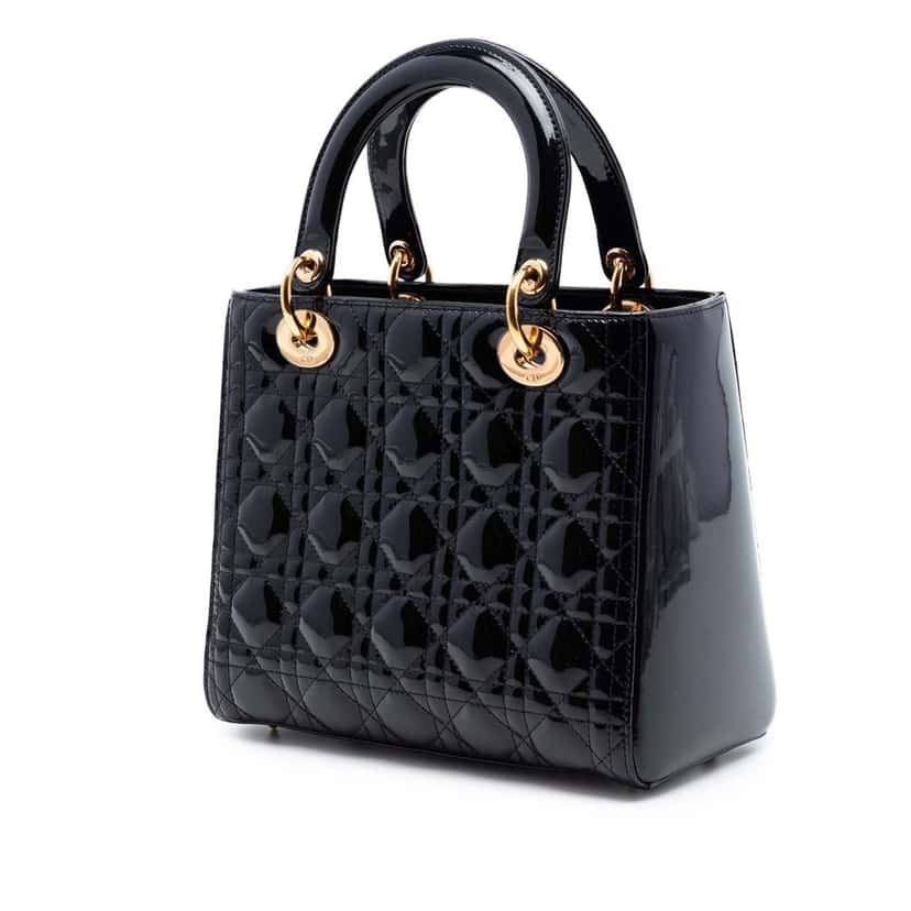 Dior Medium Patent Cannage Lady Dior Black Leather Very good condition - Back View