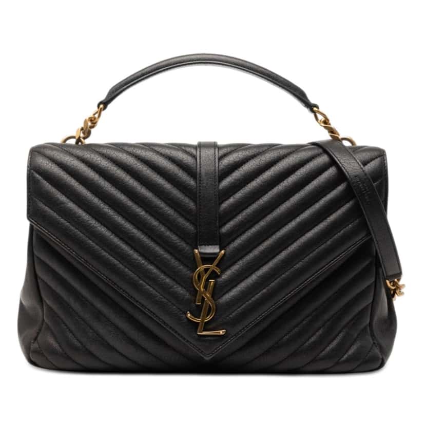 Saint Laurent Large Chevron Sheepskin Monogram College Satchel Black Leather Very good condition - Front View