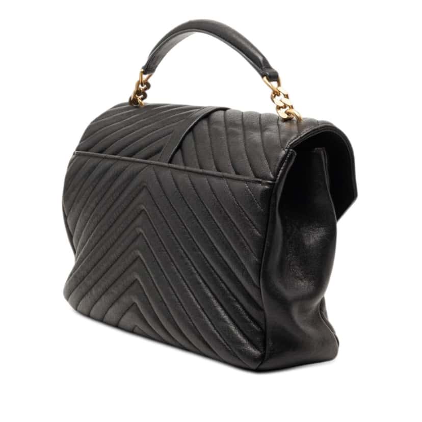 Saint Laurent Large Chevron Sheepskin Monogram College Satchel Black Leather Very good condition - Back View