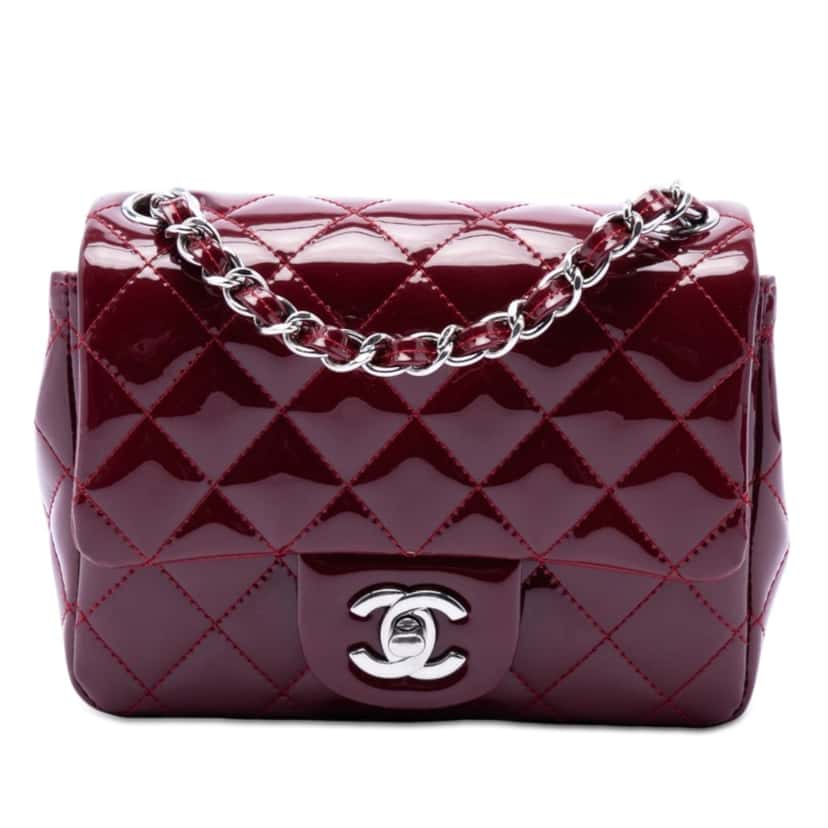 Chanel Mini Square Classic Patent Single Flap Red Leather Very good condition - Front View