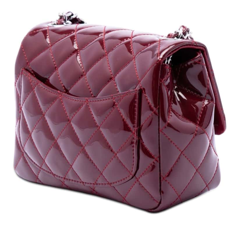 Chanel Mini Square Classic Patent Single Flap Red Leather Very good condition - Back View