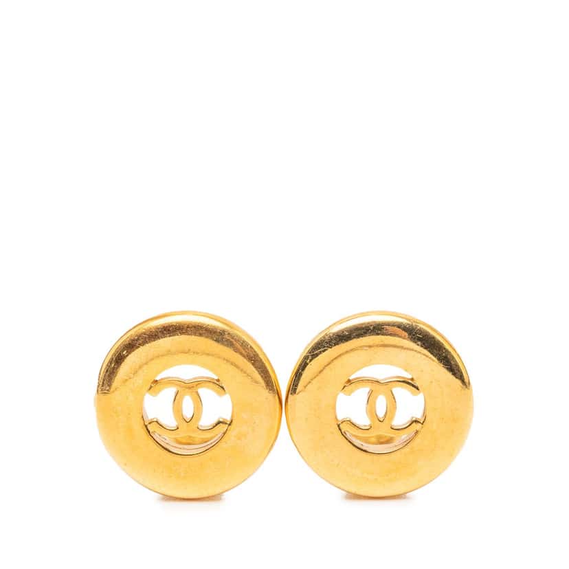 Chanel CC Gold Plated Round Clip On Earrings Gold Metal Very good condition - Front View