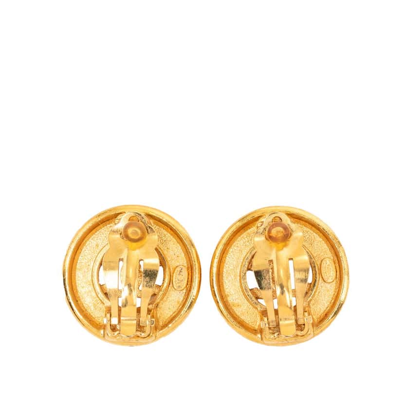 Chanel CC Gold Plated Round Clip On Earrings Gold Metal Very good condition - Back View