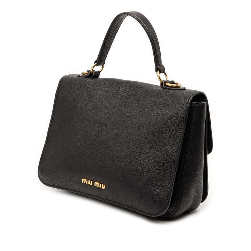Miu Miu Goatskin Madras Flap Satchel Black Leather Very good condition - Back View