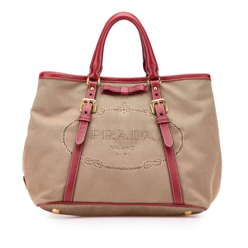 Prada Canvas Canapa Logo Bow Satchel Beige Very good condition - Front View