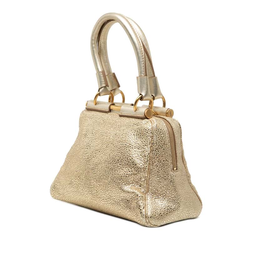 Saint Laurent Small Metallic Grained Calfskin Majorelle Handbag Gold Leather Very good condition - Back View