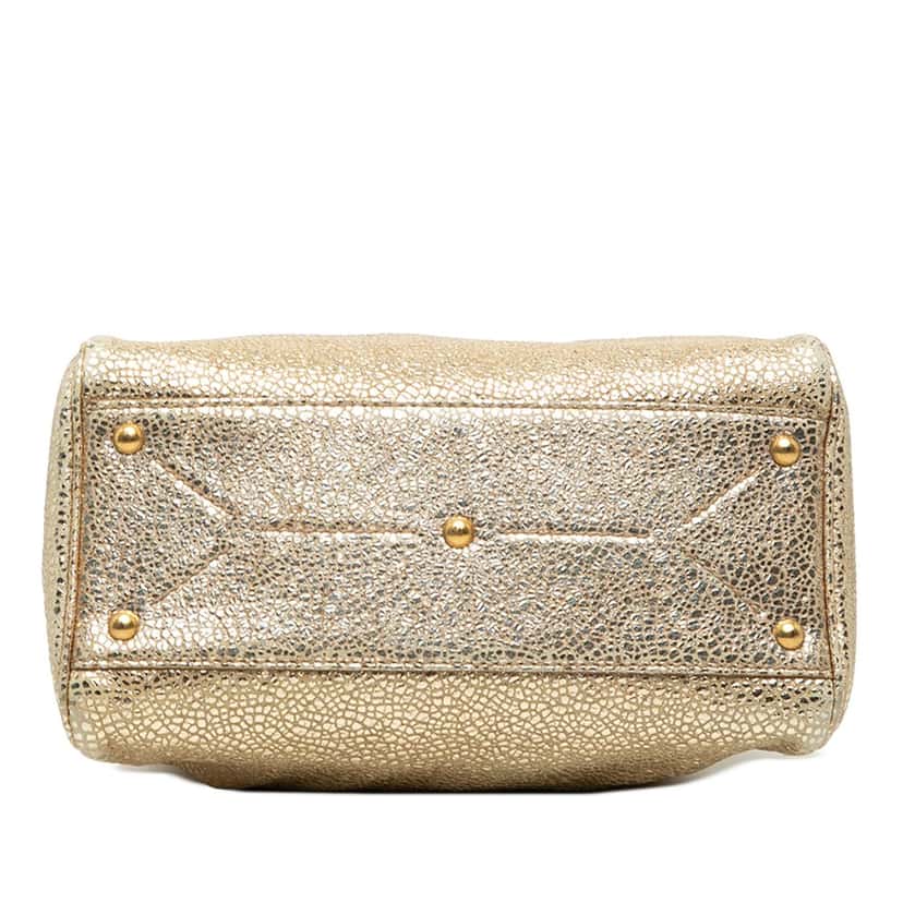 Saint Laurent Small Metallic Grained Calfskin Majorelle Handbag Gold Leather Very good condition - Inside View