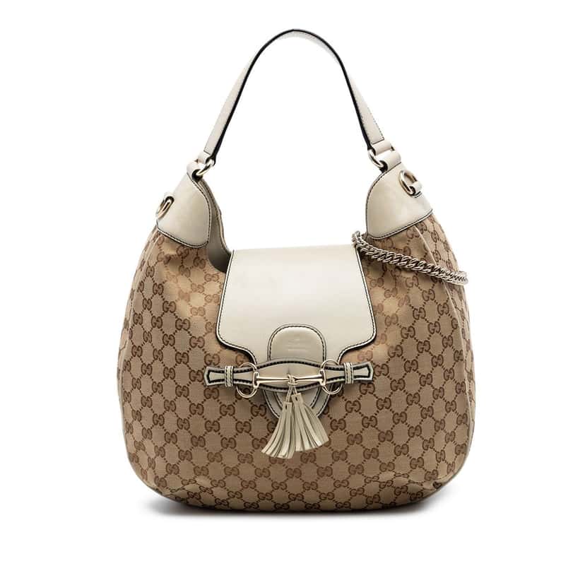 Gucci Medium GG Canvas Emily Flap Satchel Beige Very good condition - Front View
