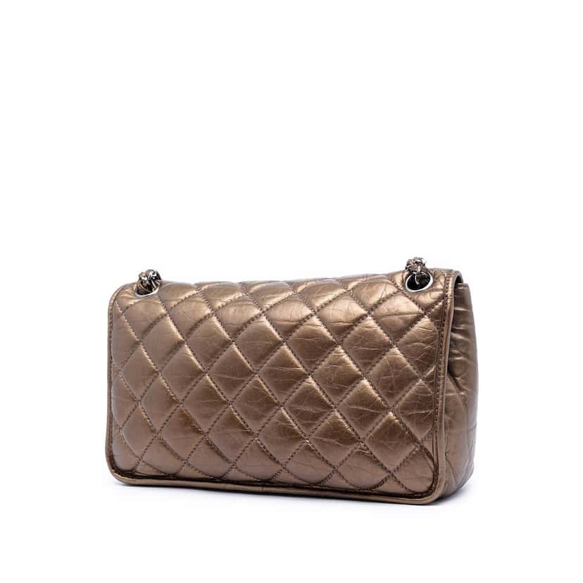 Chanel Quilted Metallic Aged Calfskin Vintage Ligne Flap Brown Leather Very good condition - Back View