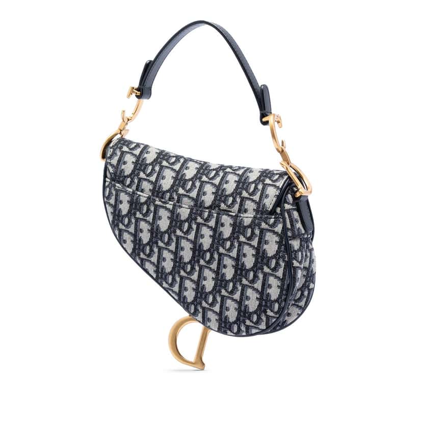 Dior Mini Oblique Canvas Saddle Bag Blue Very good condition - Back View