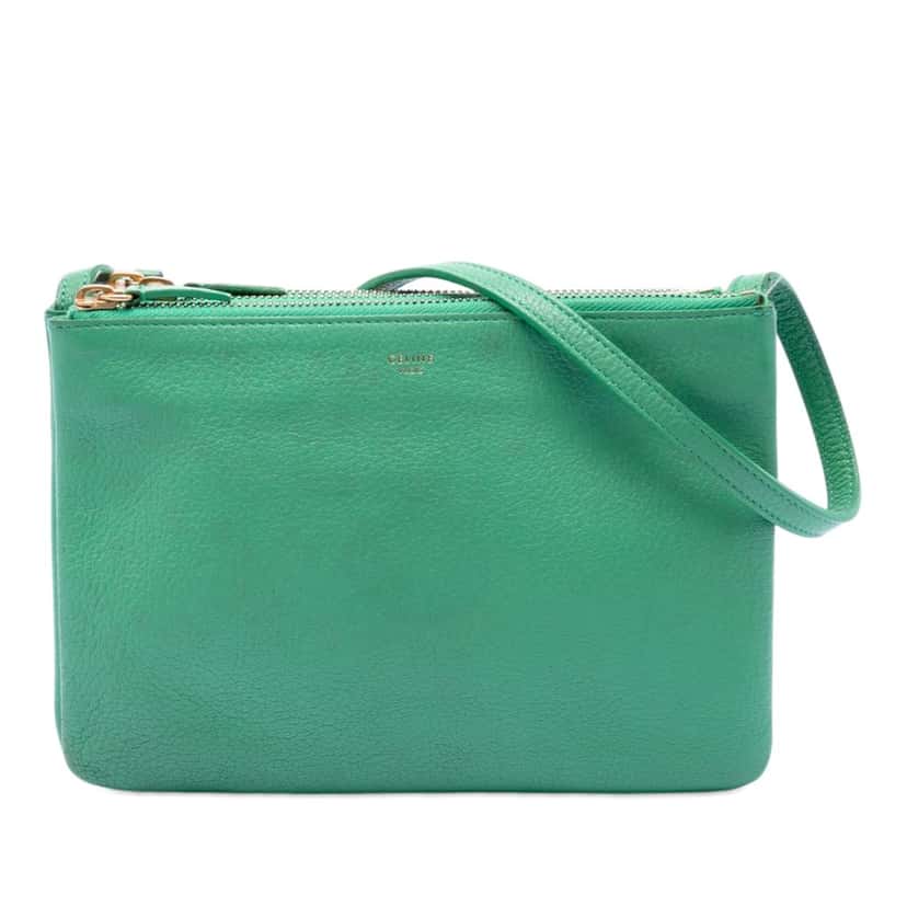 Celine Small Lambskin Trio Crossbody Green Leather Very good condition - Front View