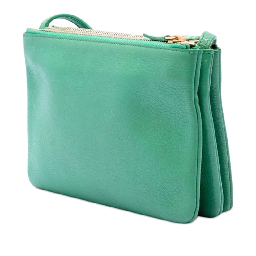 Celine Small Lambskin Trio Crossbody Green Leather Very good condition - Back View