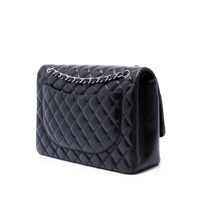 Chanel Maxi Classic Lambskin Double Flap Black Leather Very good condition - Back View