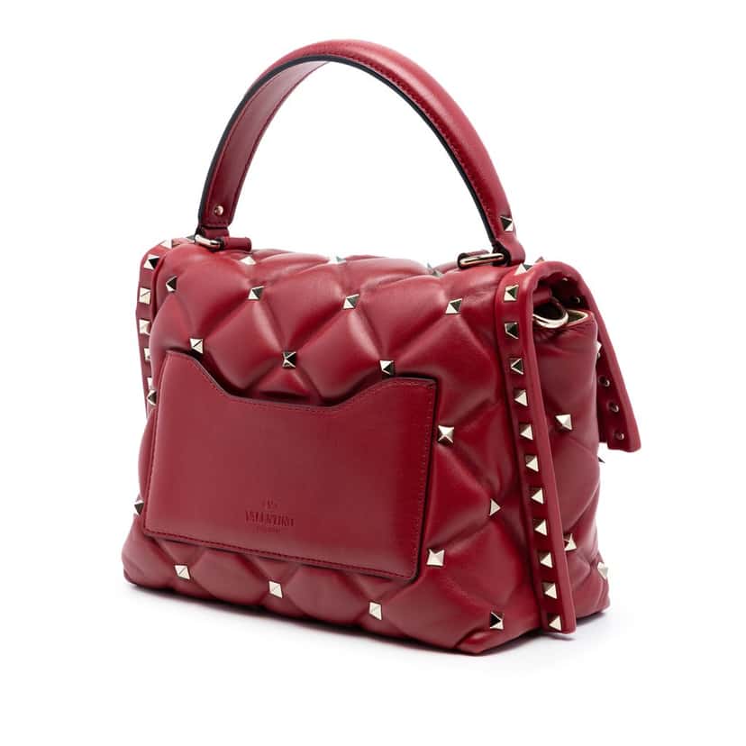 Valentino Medium Lambskin Candystud Top Handle Satchel Red Leather Very good condition - Back View