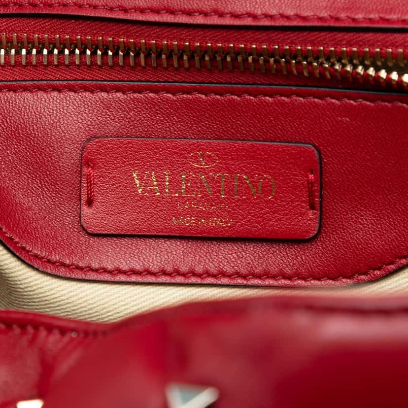Valentino Medium Lambskin Candystud Top Handle Satchel Red Leather Very good condition - Box View