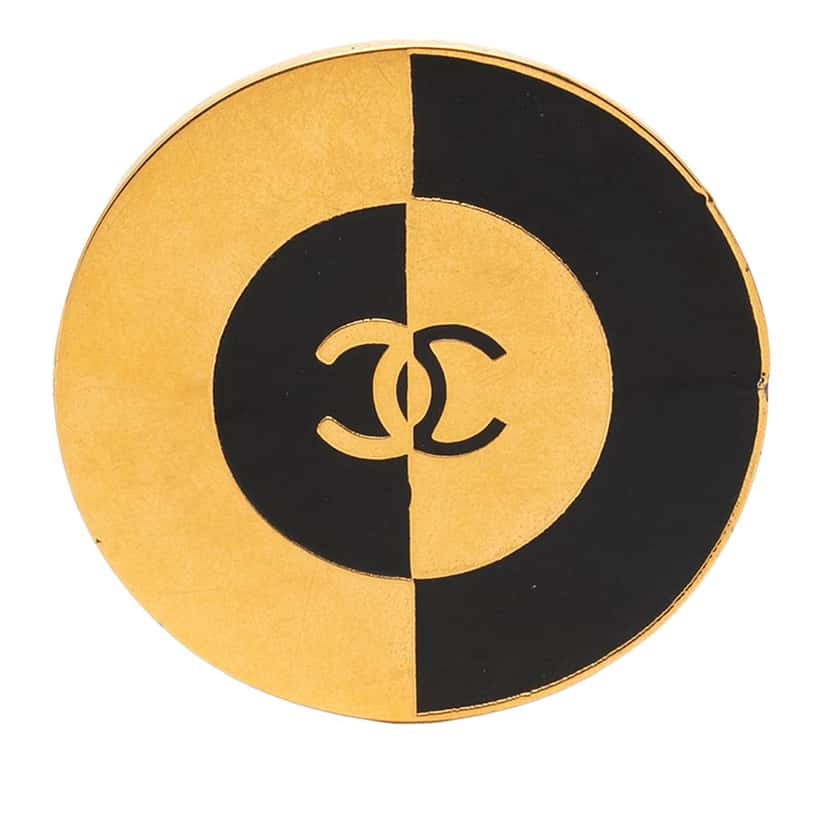 Chanel CC Gold Plated and Enamel Round Brooch Gold Metal Very good condition - Front View