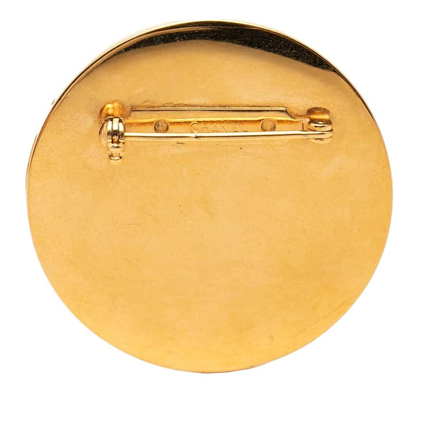 Chanel CC Gold Plated and Enamel Round Brooch Gold Metal Very good condition - Back View