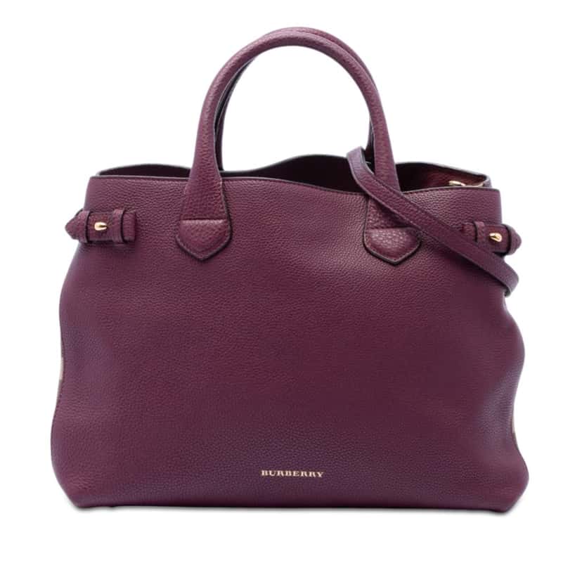 Burberry Medium Leather and House Check Banner Satchel Purple Leather Very good condition - Front View