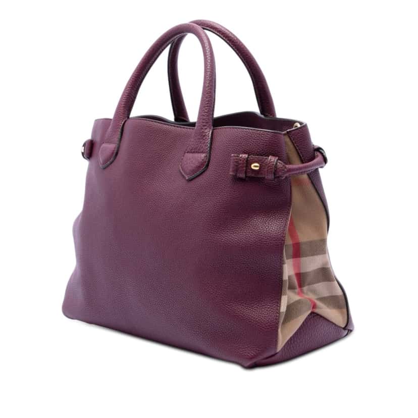 Burberry Medium Leather and House Check Banner Satchel Purple Leather Very good condition - Back View