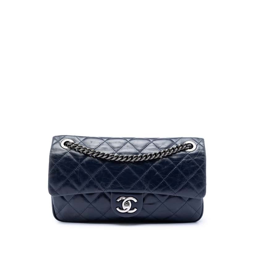 Chanel Medium Aged Calfskin Duo Color Flap Blue Leather Very good condition - Front View