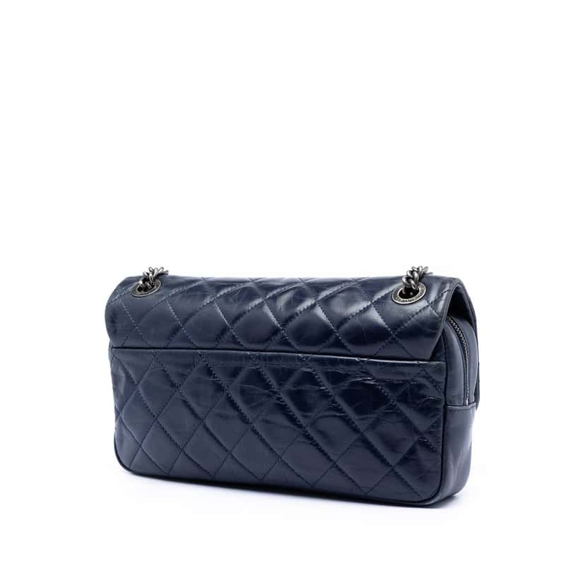 Chanel Medium Aged Calfskin Duo Color Flap Blue Leather Very good condition - Back View