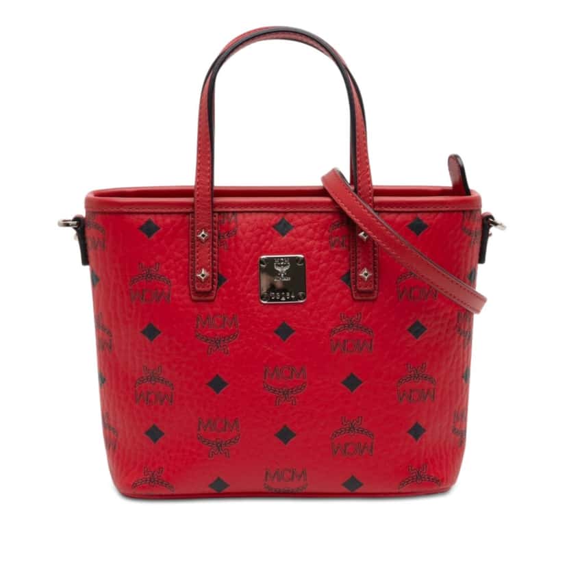 MCM Mini Visetos Coated Canvas Aren Top Zip Shopper Tote Red Very good condition - Front View