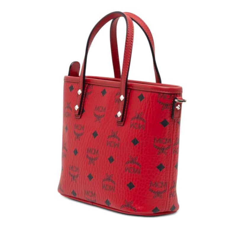 MCM Mini Visetos Coated Canvas Aren Top Zip Shopper Tote Red Very good condition - Back View
