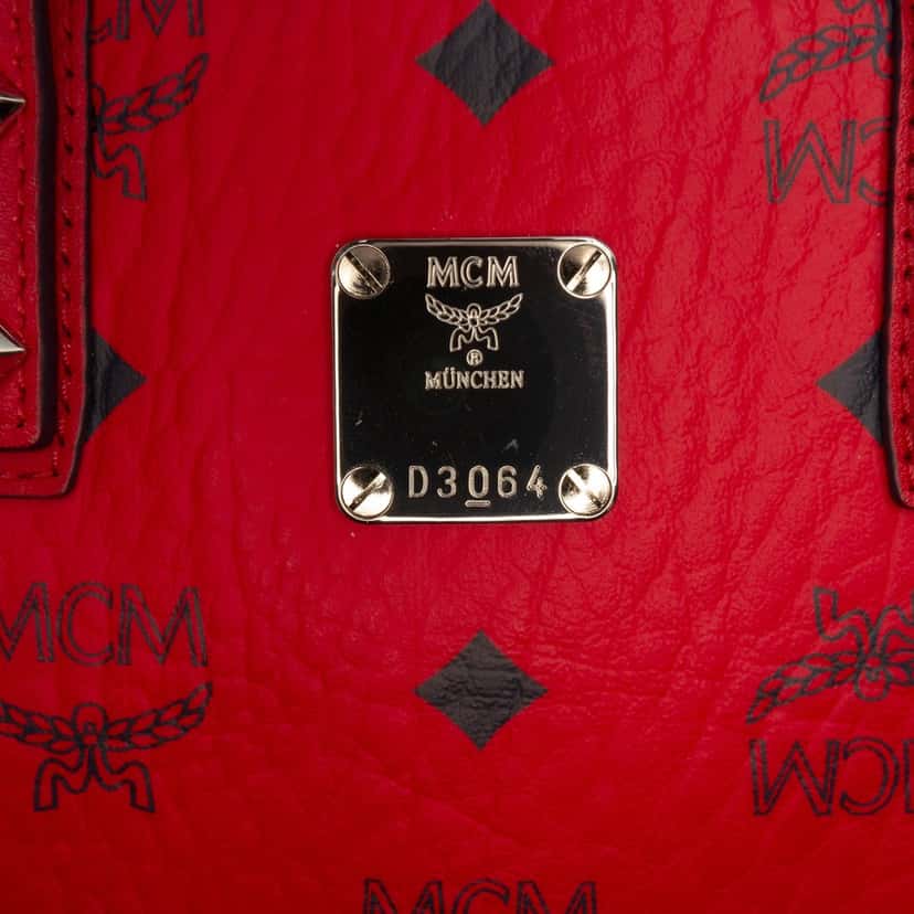 MCM Mini Visetos Coated Canvas Aren Top Zip Shopper Tote Red Very good condition - Box View