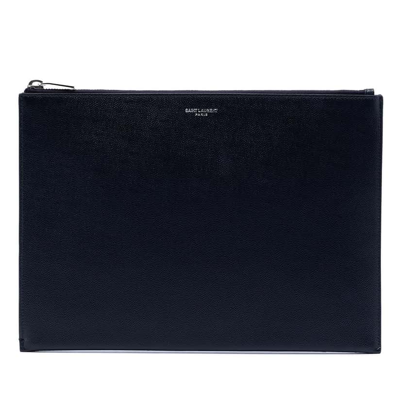 Saint Laurent Grain De Poudre Zipped Tablet Holder Black Leather Very good condition - Front View