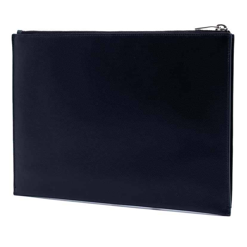 Saint Laurent Grain De Poudre Zipped Tablet Holder Black Leather Very good condition - Back View