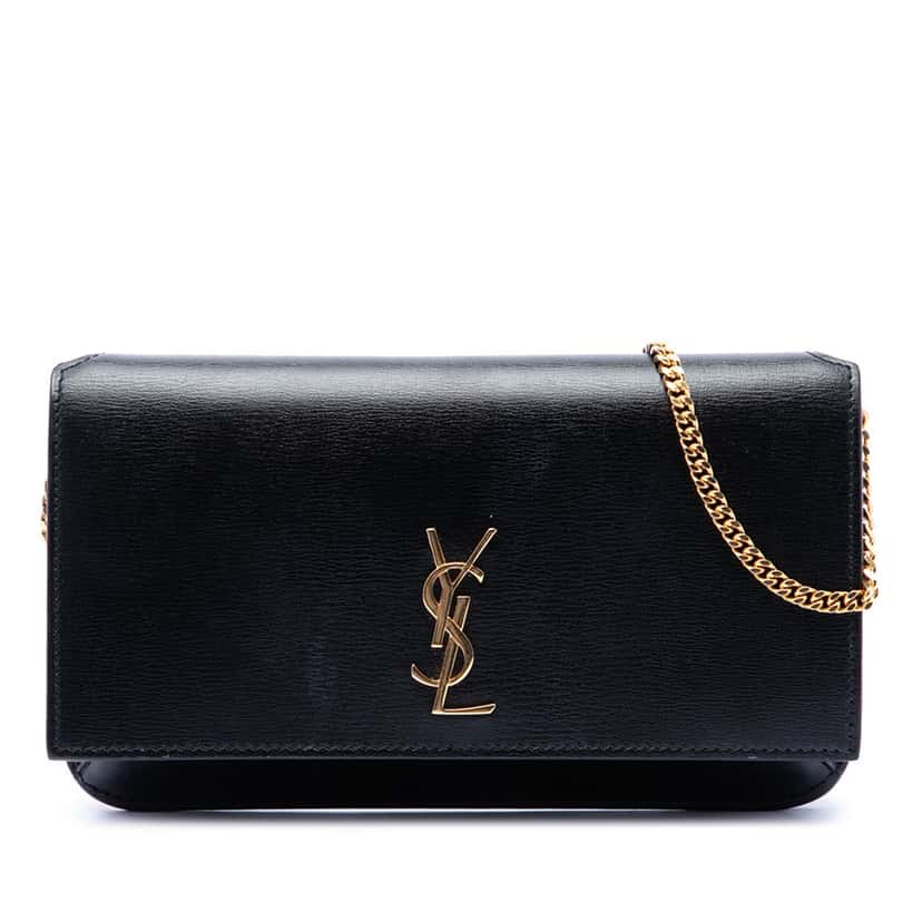 Saint Laurent Smooth Calfskin Cassandre Phone Holder Black Leather Very good condition - Front View
