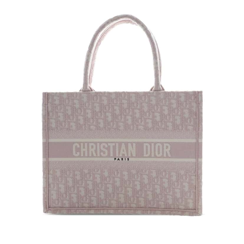 Dior Medium Oblique Embroidered Canvas Book Tote Pink Very good condition - Front View