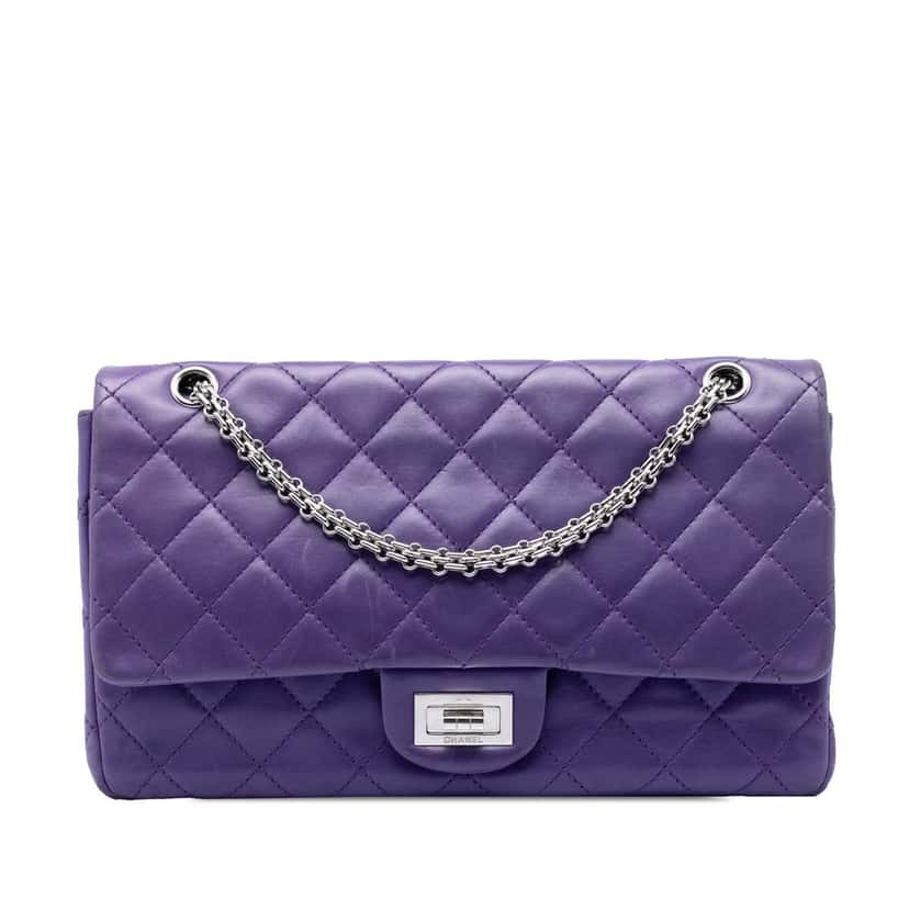 Chanel Quilted Lambskin Reissue 2.55 Double Flap 227 Purple Leather Very good condition - Front View