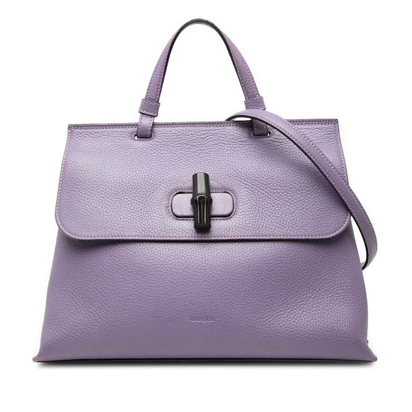 Gucci Medium Leather Bamboo Daily Satchel Purple Leather Very good condition - Front View