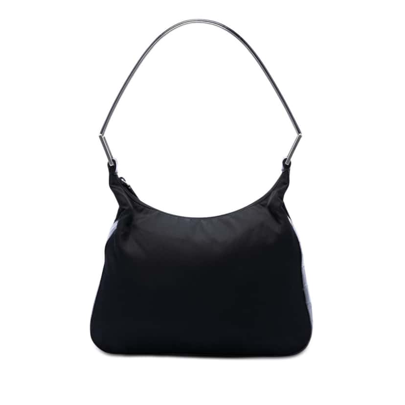 Prada Croc Embossed Leather Trimmed Tessuto Shoulder Bag Black Very good condition - Front View