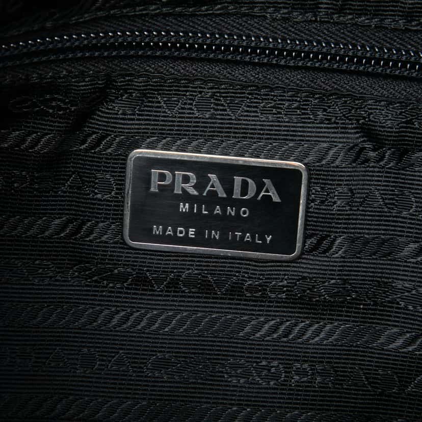 Prada Croc Embossed Leather Trimmed Tessuto Shoulder Bag Black Very good condition - Box View
