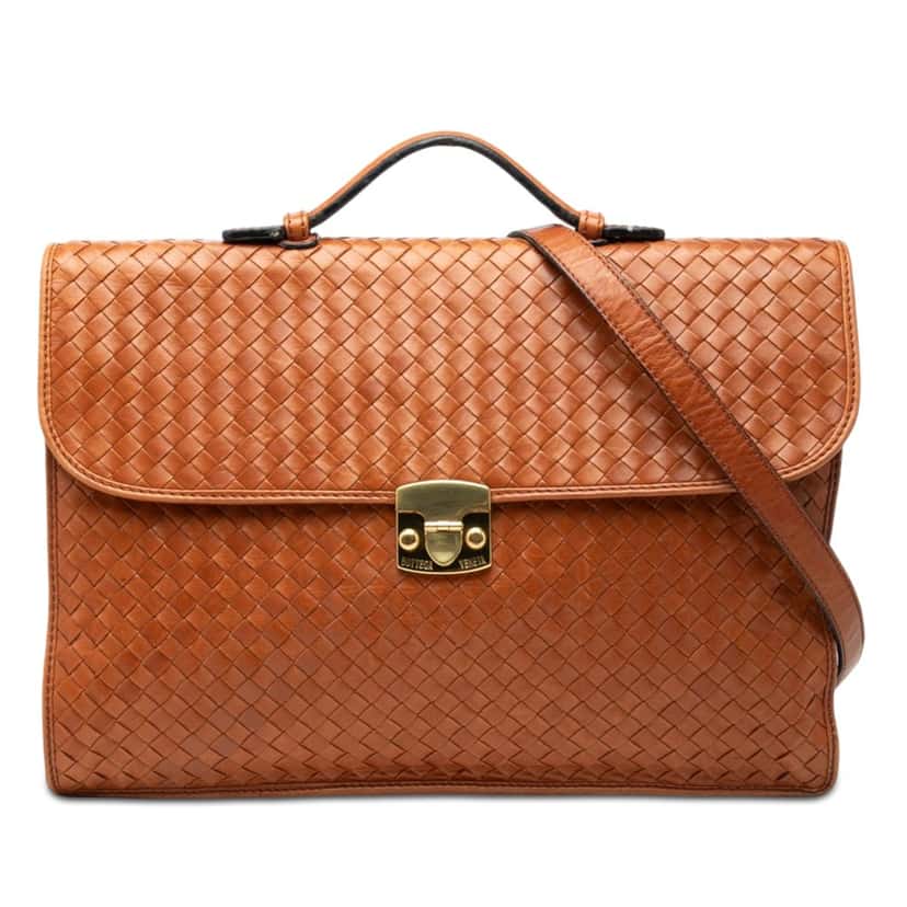 Bottega Veneta Nappa Intrecciato Briefcase Brown Leather Very good condition - Front View