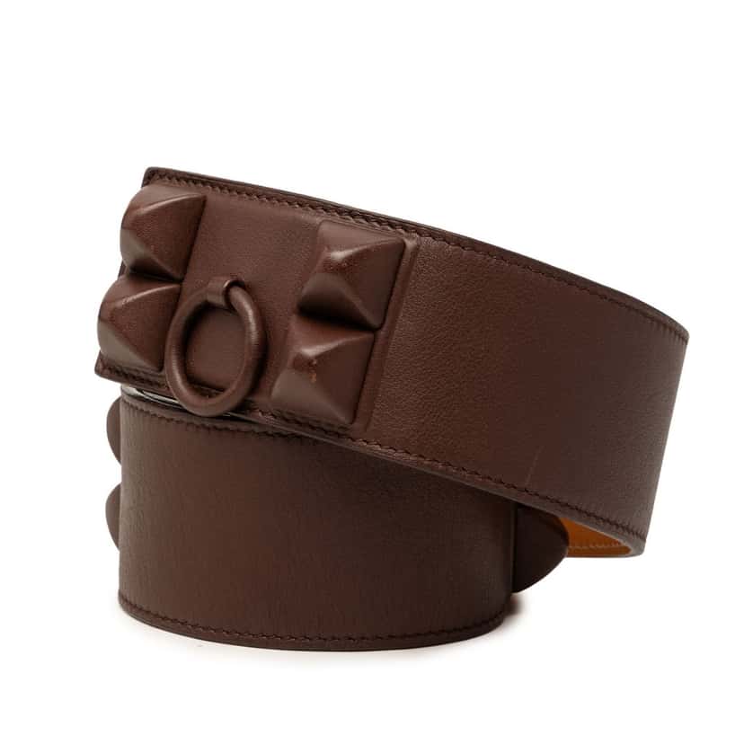 Hermès Chevre Mysore Collier de Chien Shadow Belt S Brown Leather Very good condition - Back View