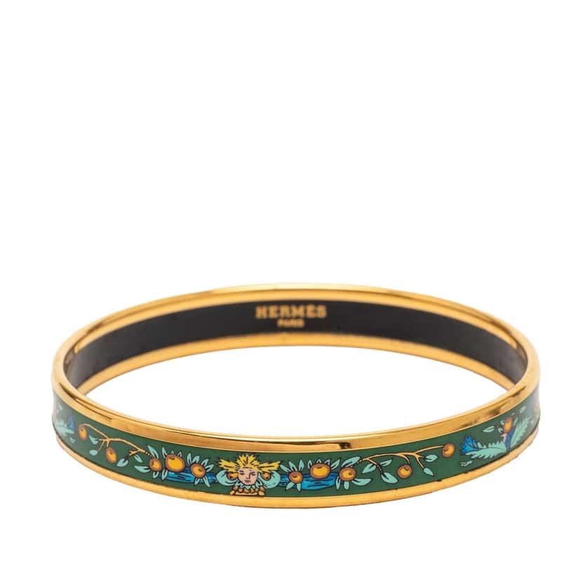 Hermès Narrow Enamel Fruits Cloisonne Bangle 65 Green Very good condition - Front View