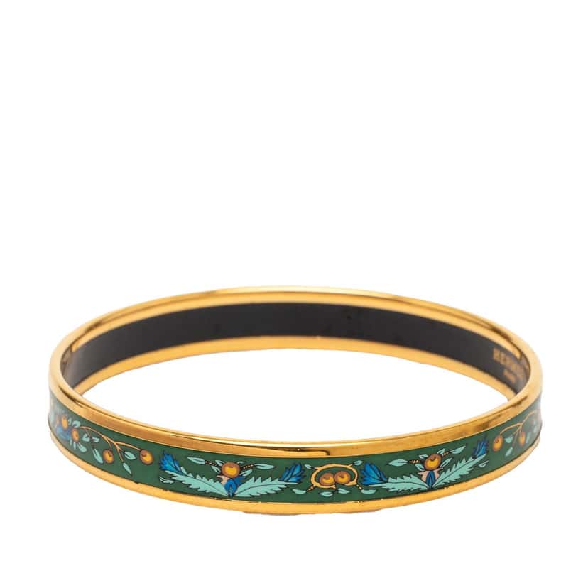 Hermès Narrow Enamel Fruits Cloisonne Bangle 65 Green Very good condition - Back View