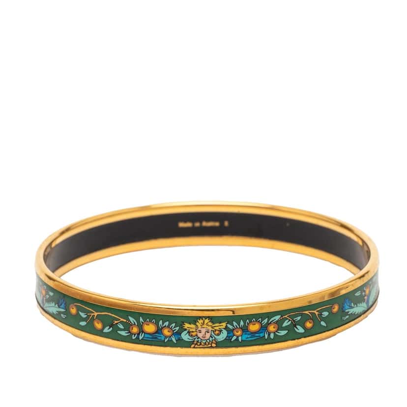 Hermès Narrow Enamel Fruits Cloisonne Bangle 65 Green Very good condition - Inside View