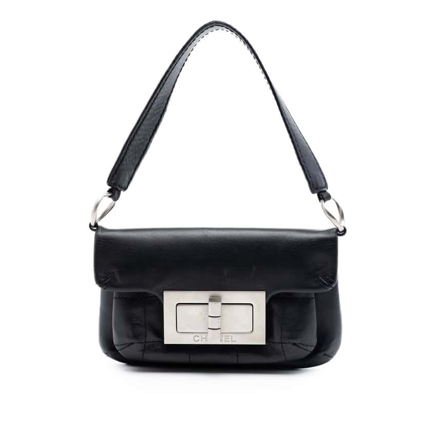 Chanel Calfskin Square Stitched Mademoiselle Shoulder Bag Black Leather Very good condition - Front View