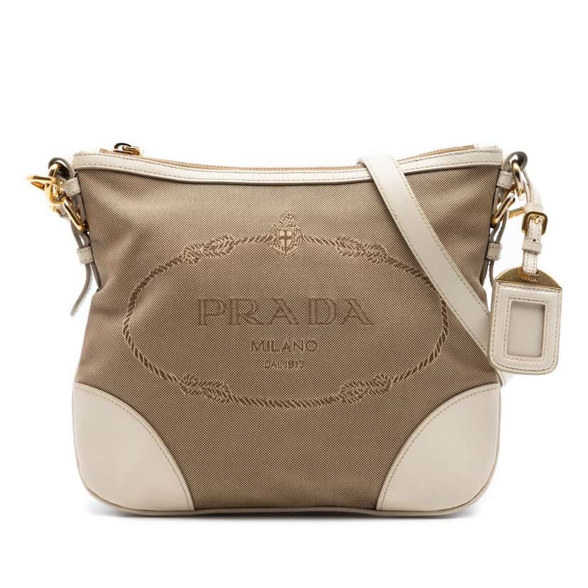 Prada Canvas Canapa Logo Crossbody Brown Very good condition - Front View