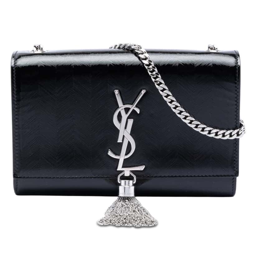 Saint Laurent Medium Chevron Patent Monogram Kate Tassel Crossbody Black Leather Very good condition - Front View