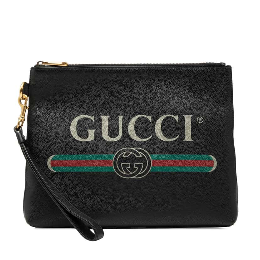 Gucci Leather Logo Clutch Black Leather Never worn, with tag - Front View
