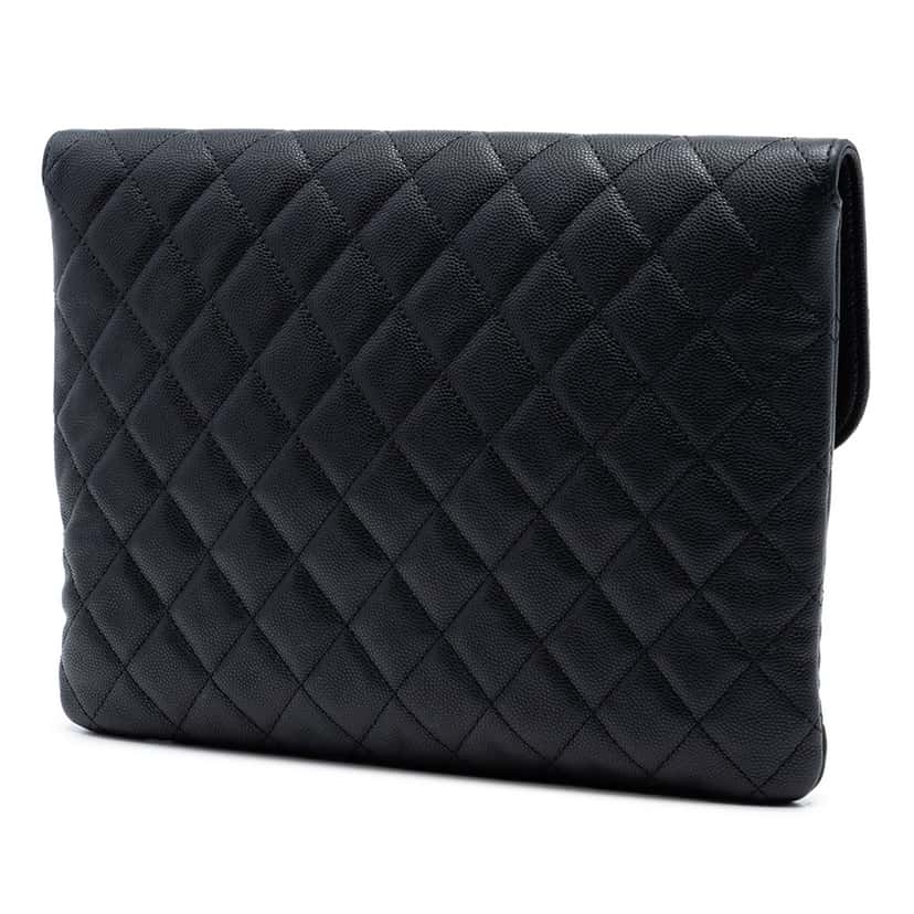 Chanel Medium Quilted Caviar Golden Class O Case Clutch Black Leather Very good condition - Back View