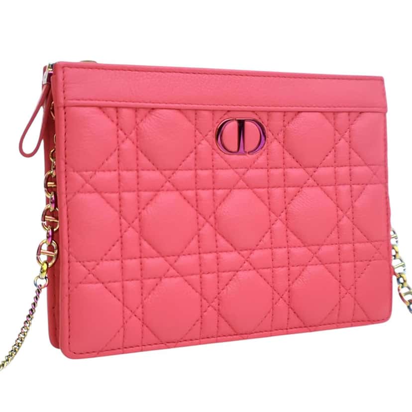 Dior Supple Cannage Calfskin Caro Every Dior Pouch Pink Leather Very good condition - Back View
