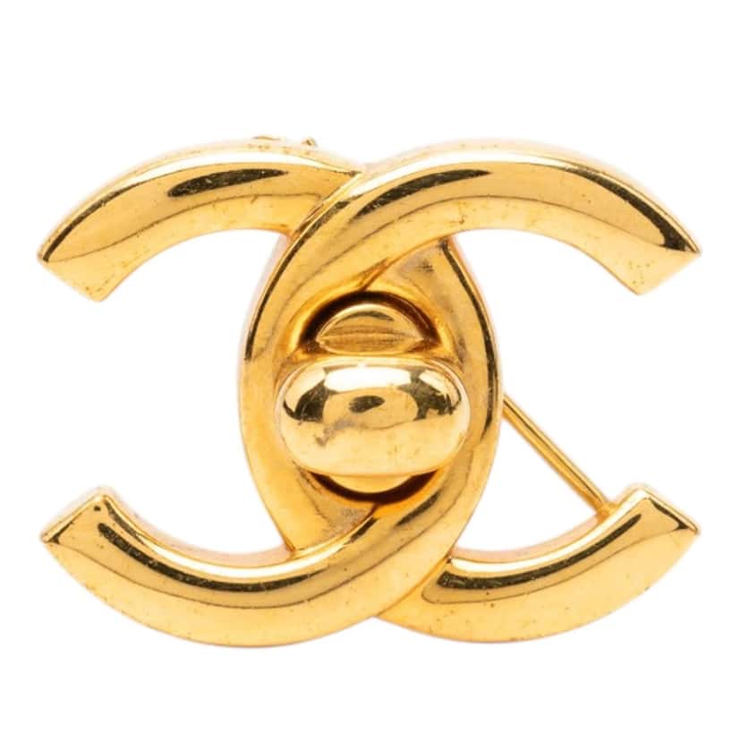 Chanel CC Gold Plated Turn Lock Brooch Gold Metal Very good condition - Front View