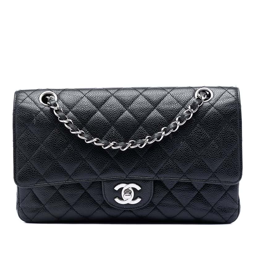 Chanel Medium Classic Caviar Double Flap Black Leather Very good condition - Front View