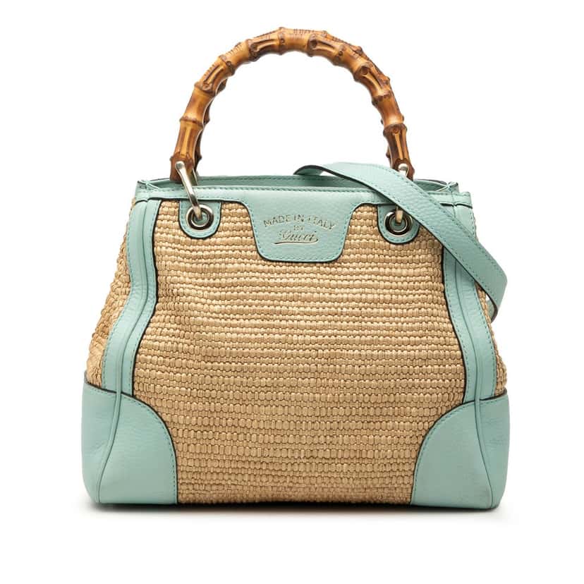 Gucci Small Raffia Bamboo Shopper Satchel Brown Very good condition - Front View